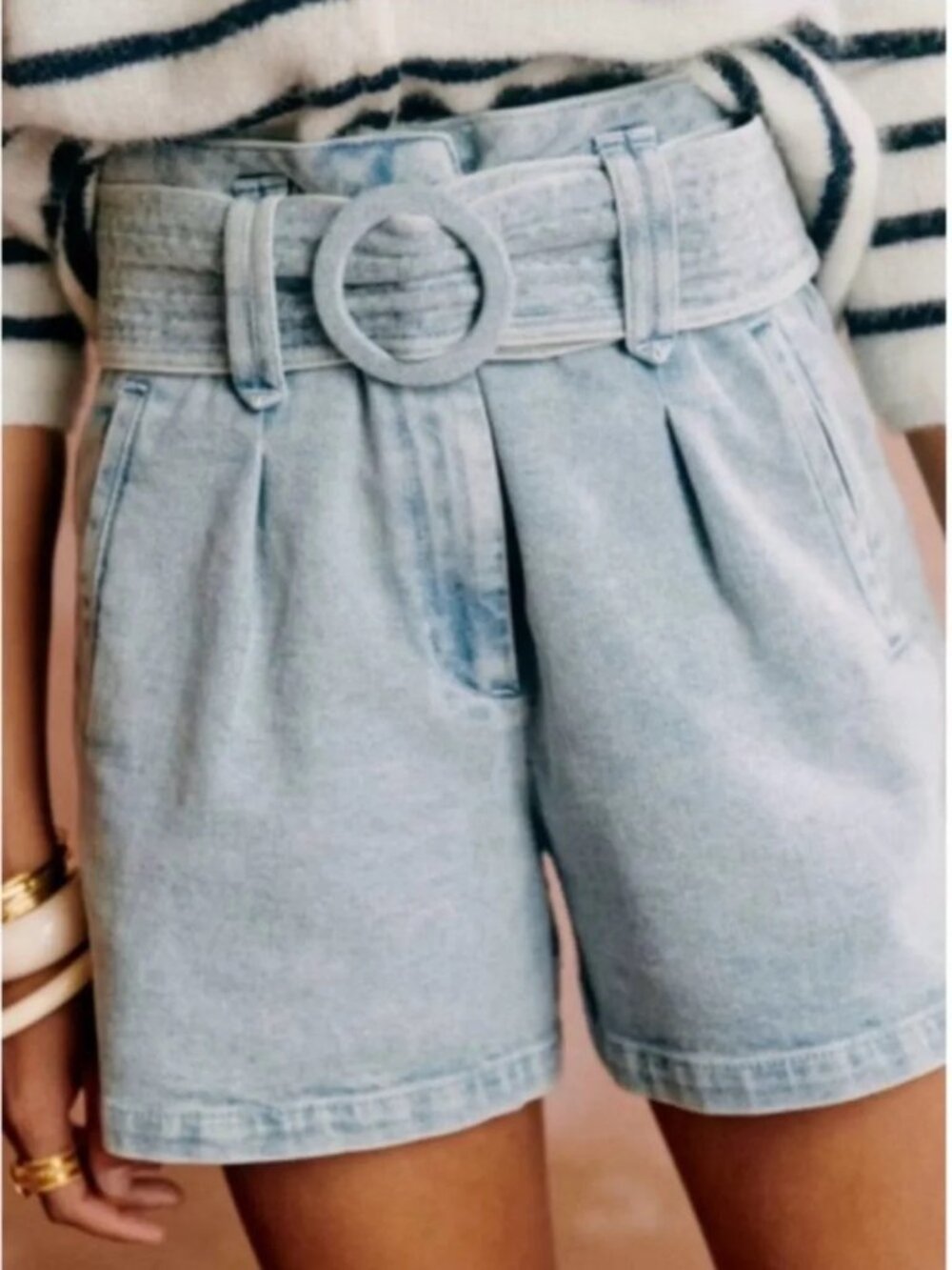 SEZANE Rome Shorts Snow Blue Belted Deia Short 34 / 24 / 25